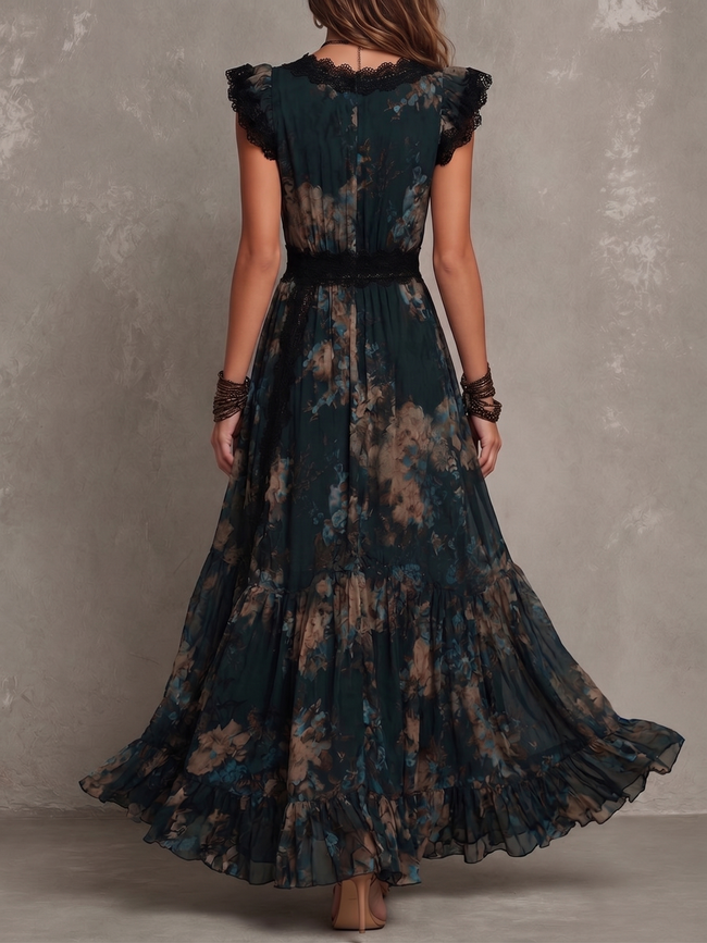 Viola | Vestido maxi floral em camadas