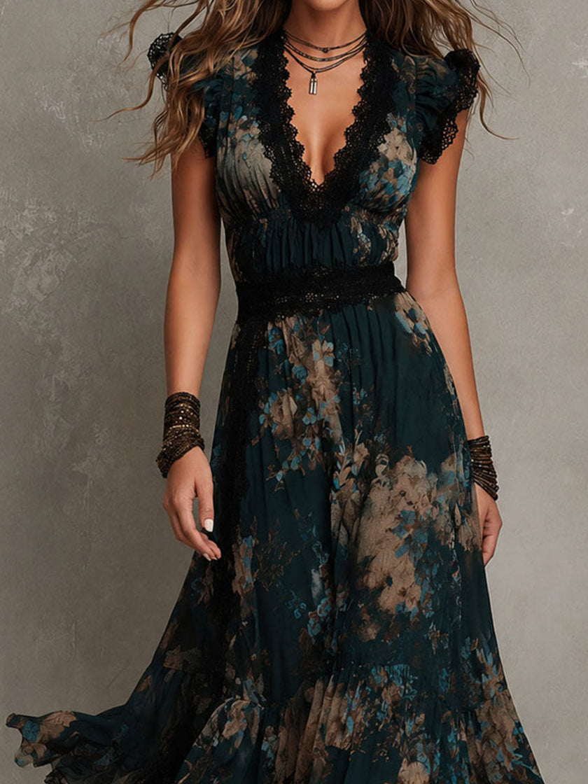 Viola | Vestido maxi floral em camadas
