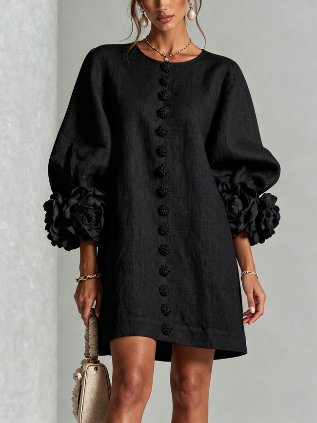 Alina | Vestido mini com punhos florais