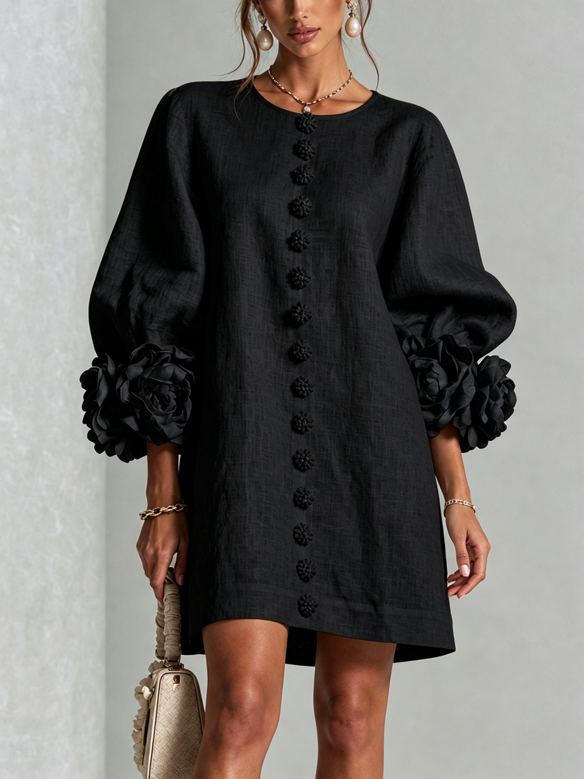 Alina | Vestido mini com punhos florais