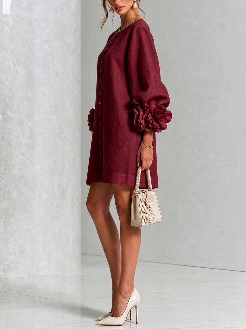 Alina | Vestido mini com punhos florais
