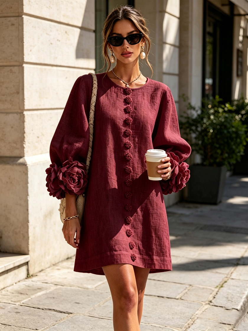 Alina | Vestido mini com punhos florais