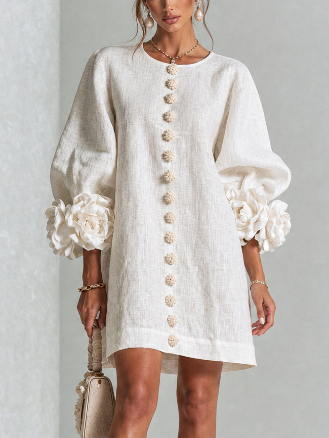 Alina | Vestido mini com punhos florais