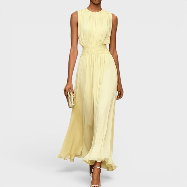 Vestido Maelle em chiffon com cintura drapeada e elegância fluida
