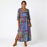 Vestido midi Amália artístico e fluido