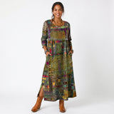 Vestido midi Amália artístico e fluido