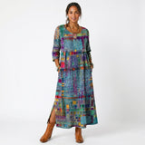 Vestido midi Amália artístico e fluido