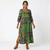 Vestido midi Amália artístico e fluido