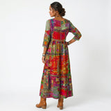 Vestido midi Amália artístico e fluido