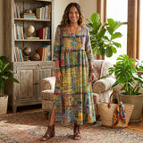 Vestido midi Amália artístico e fluido
