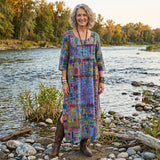 Vestido midi Amália artístico e fluido