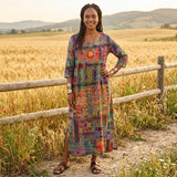 Vestido midi Amália artístico e fluido