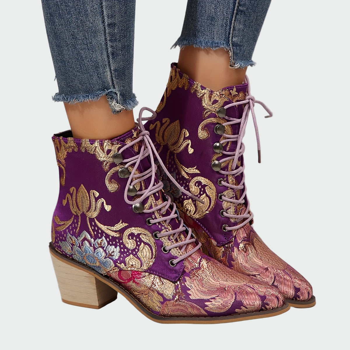 Botins de couro com flores feminino
