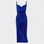 Vestido de veludo com fenda feminino