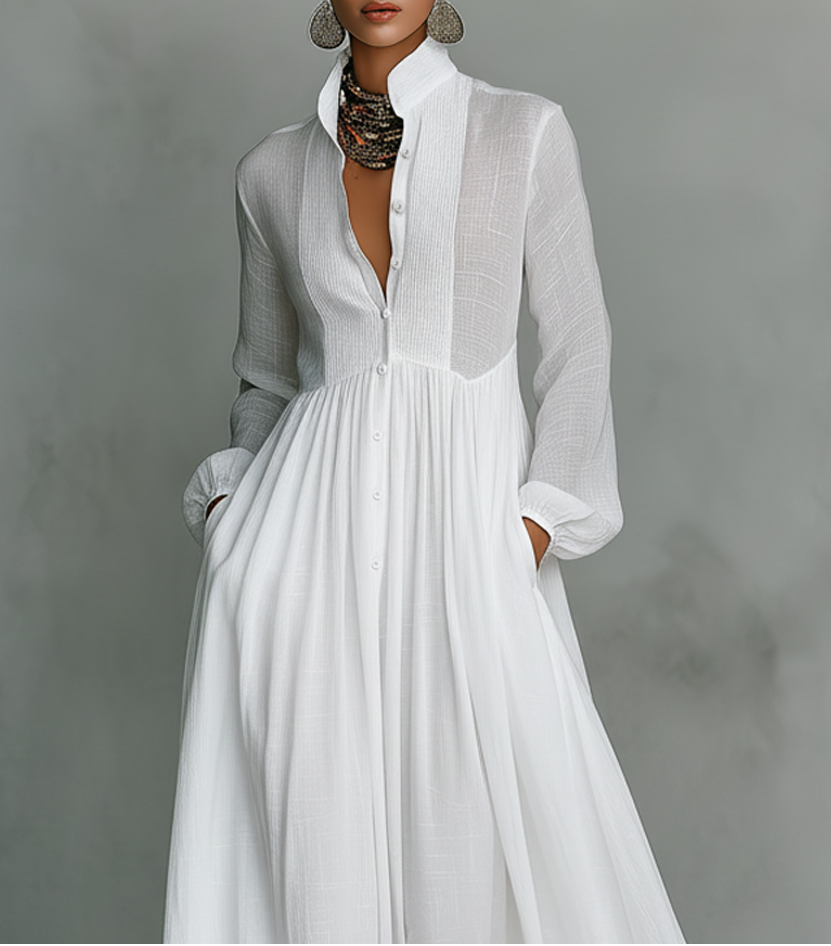 Tatiana | Vestido maxi minimalista de gola subida