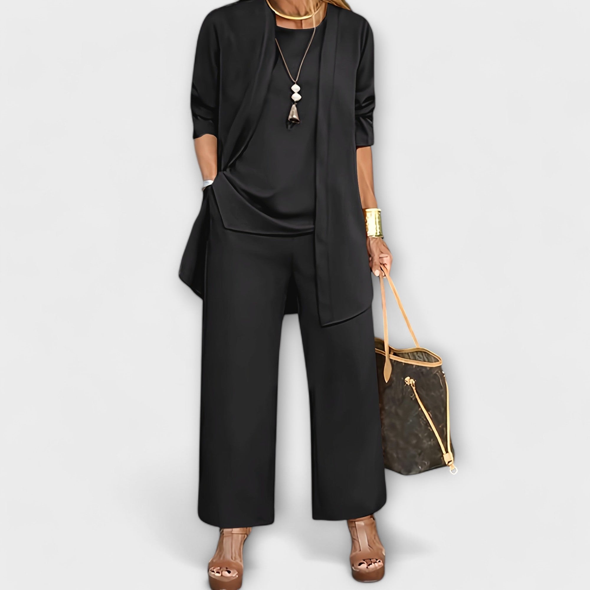 Conjunto casual de três peças feminino