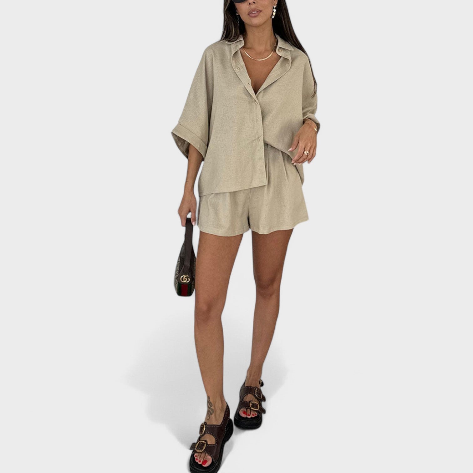 Conjunto de elegância natural feminino