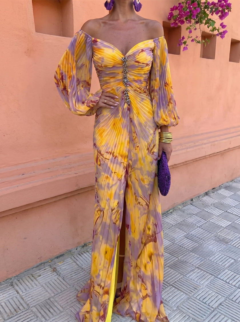 Vestido Mirella – Elegância Fluida com Ombros Descobertos