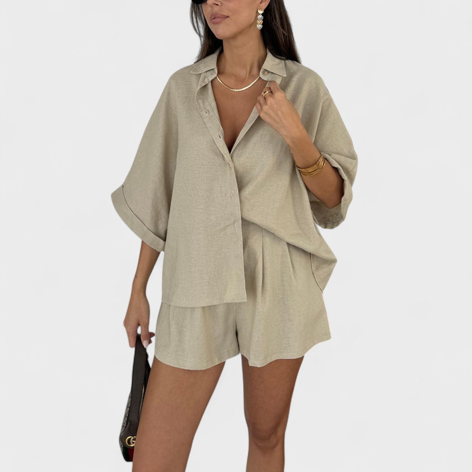 Conjunto de elegância natural feminino