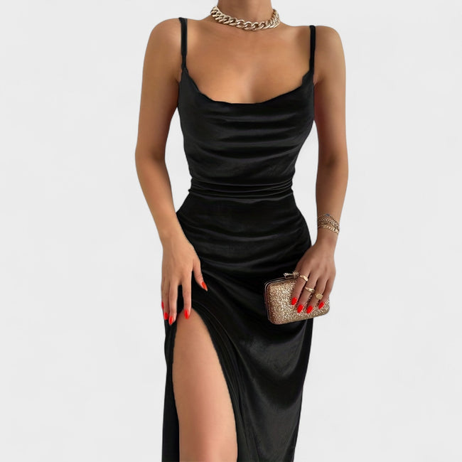 Vestido de veludo com fenda feminino