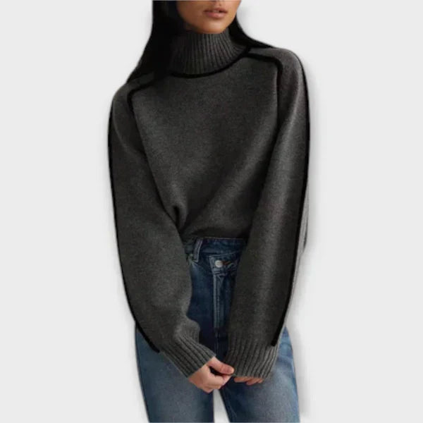 Emília - Suéter com decote alto elegante feminino