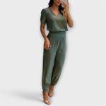Conjunto elegante camisola e calças feminino