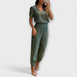Conjunto elegante camisola e calças feminino