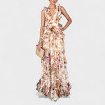 Vestido comprido com folhos feminino
