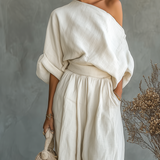 Lisa | Top suave com ombros à mostra e calças tapered