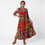 Vestido midi Amália artístico e fluido