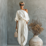 Lisa | Top suave com ombros à mostra e calças tapered