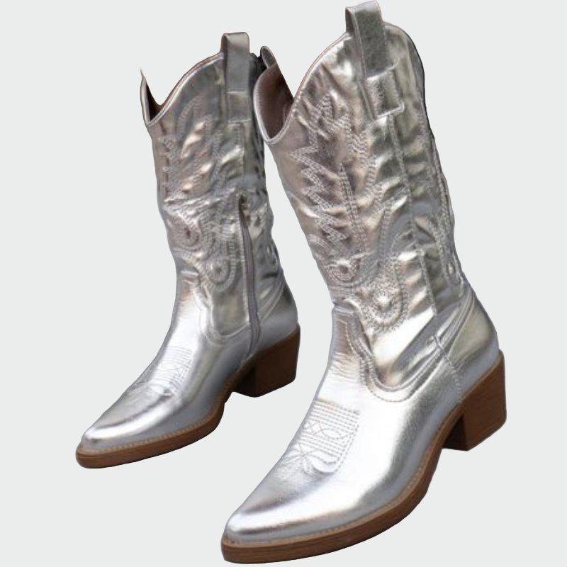 Botins de cowboy metálicos feminino