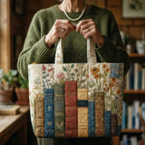 Bolsa artesanal acolchoada - Livros e Flores