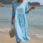 Vestido Maxi de Gola Redonda com Estampa