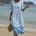 Vestido Maxi de Gola Redonda com Estampa