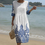Vestido Maxi de Gola Redonda com Estampa