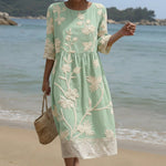 Vestido Midi com Estampa de Plantas e Flores