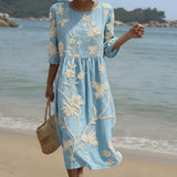 Vestido Midi com Estampa de Plantas e Flores