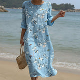 Vestido Maxi de Gola Redonda com Estampa