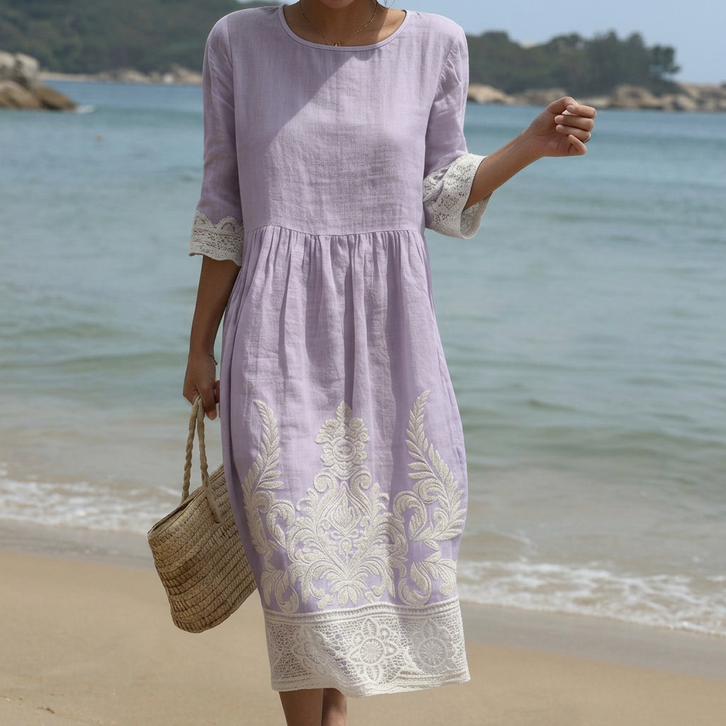 Vestido Maxi de Gola Redonda com Estampa