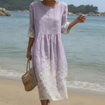 Vestido Maxi de Gola Redonda com Estampa