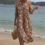 Vestido Maxi de Gola Redonda com Estampa
