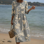 Vestido Midi com Estampa de Plantas e Flores