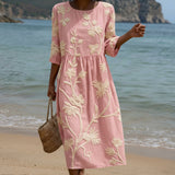 Vestido Midi com Estampado de Plantas e Flores