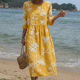 Vestido Midi com Estampado de Plantas e Flores