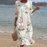 Vestido com Estampado de Plantas e Flores