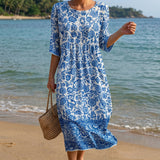 Vestido Maxi de Gola Redonda com Estampa