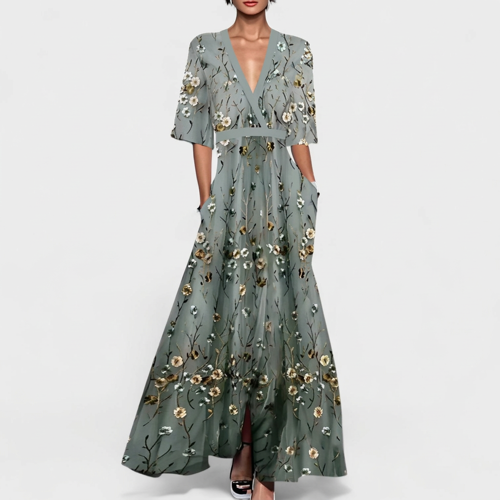 Vestido maxi floral elegante feminino