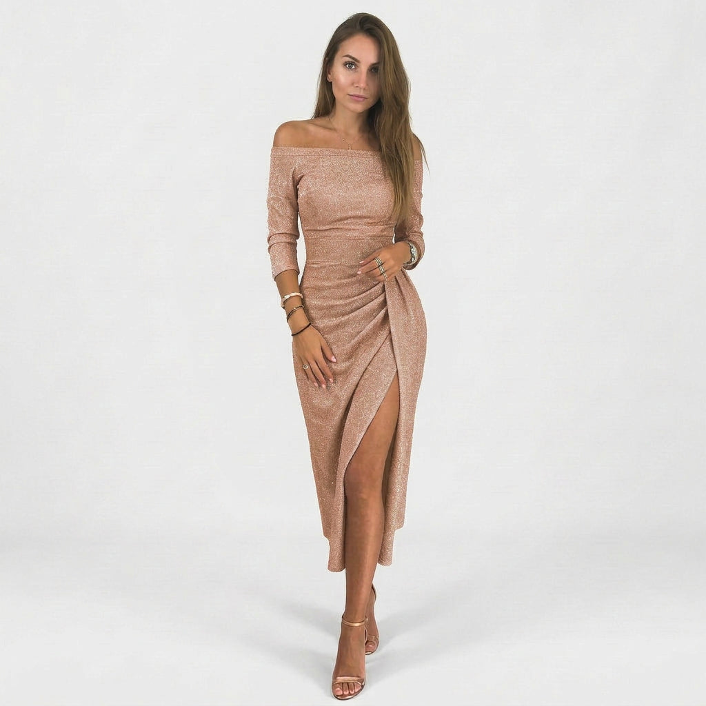 Vestido chique ombros descobertos feminino