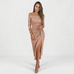 Vestido chique ombros descobertos feminino